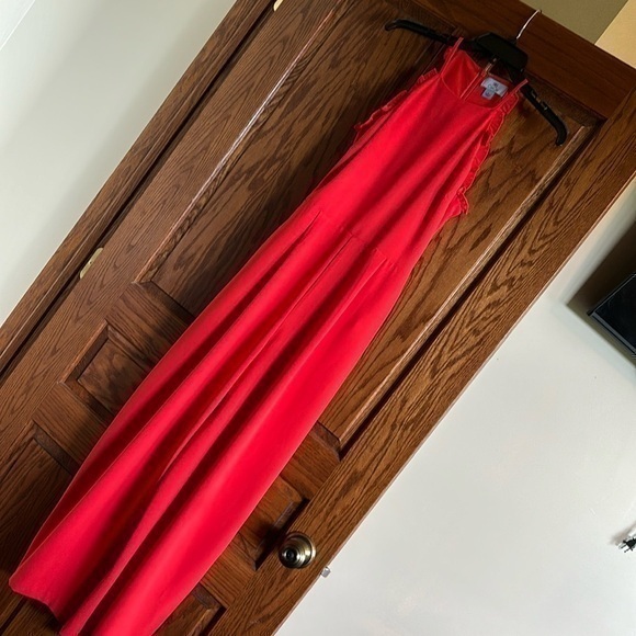 Cece Sleeveless Wide Leg Red Back Zip Stunning Lined Ruffle Belted Jumpsuit 4